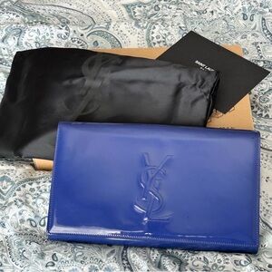 100% authentic YSL Belle De Jour Blue Leather Clutch